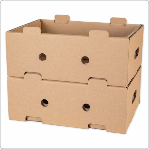 Box for fruit and vegetables 37,5x28x14,5 cm (width x length x height/ inner sizes) 40x30x15 cm outer sizes, 5-layer corrugated cardboard ca 4,5 mm brown/brown