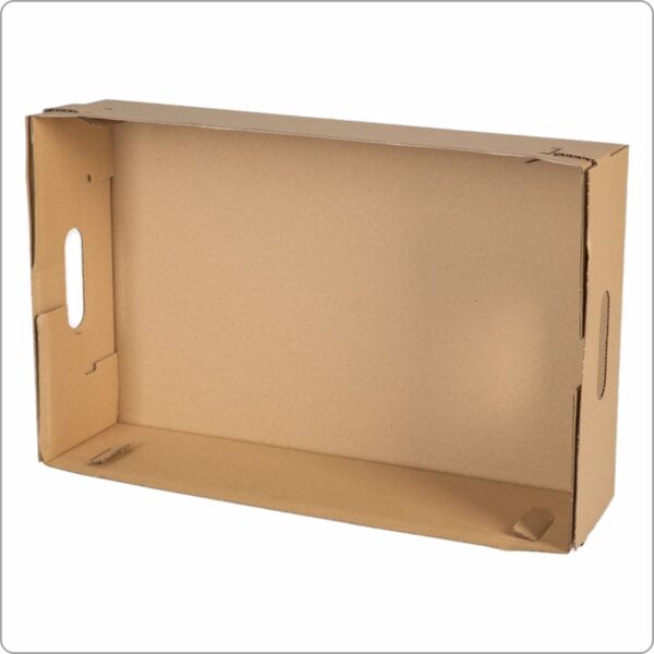 Carton 47,5x30,5x12,7 cm (width x length x height/ inner sizes) 48x31x13 cm outer sizes, 3-layer corrugated cardboard ca 3 mm brown/brown