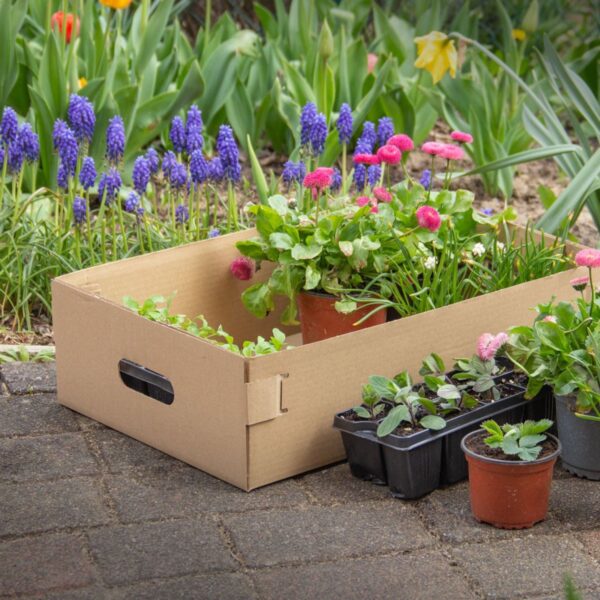 Carton 47,5x30,5x12,7 cm (width x length x height/ inner sizes) 48x31x13 cm outer sizes, 3-layer corrugated cardboard ca 3 mm brown/brown