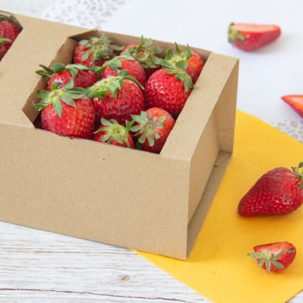 Box for fruit 2kg 35x13x10,5 cm (width x length x height/ inner sizes) 39x13,5x11 cm outer sizes, 3-layer corrugated cardboard ca 1,5 mm brown/brown