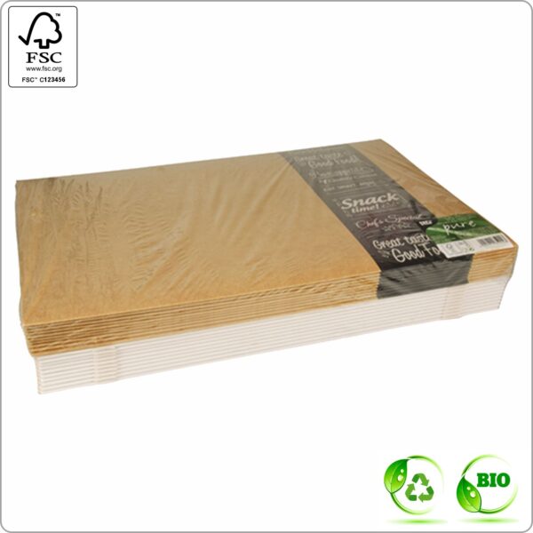 Food Catering box with Lid 35,7x24,7x8 cm (width x length x height) design Good Food, white/white greaseproof cardboard 350 gsm FSC® certified, 10 pcs/pack