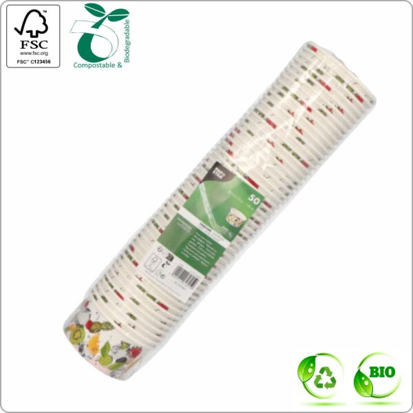 Ice-cream Paper cup 7,5x4,8 cm (topØ x height) 125 ml design Fruits, white/white PLA Bio-coating cardboard 246 gsm FSC® certified, 50 pcs/pack