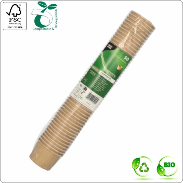 Paper cup 6x4,9 cm (topØ x height) 60 ml, brown/brown PLA Bio-coating cardboard 250 gsm FSC® certified, 50 pcs/pack // lids no. 88016 , 88490