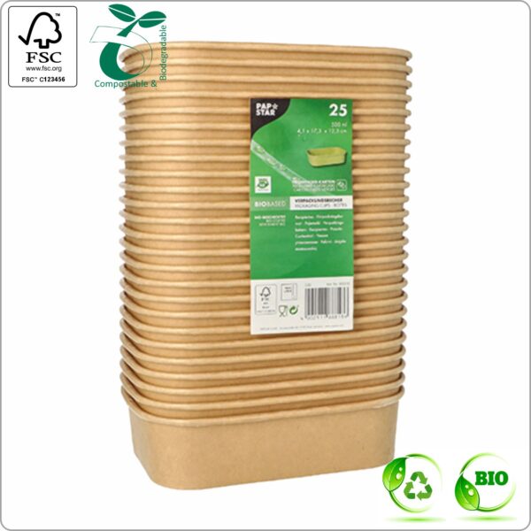 Salad box 17,3x12,3x7,5 cm (width x length x height) 1000 ml, brown/brown PLA Bio-coating cardboard 300 gsm FSC® certified, 25 pcs/pack // lids no. 88821 , 88822