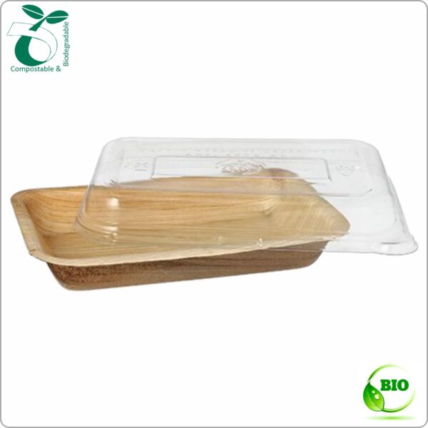 Salad box with Lid Palm leaf 20x14x5 cm (width x length x height) 400 ml, a set made of fallen palm leaf & recycled transparent rPET Lid, 10 set/pack