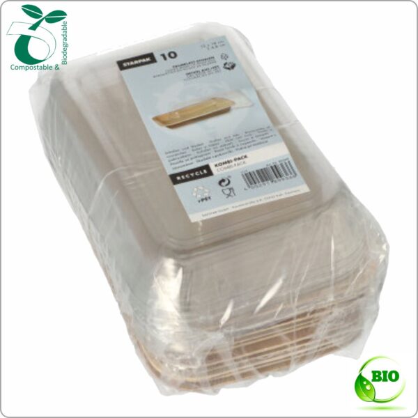 Salad box with Lid Palm leaf 20x14x5 cm (width x length x height) 400 ml, a set made of fallen palm leaf & recycled transparent rPET Lid, 10 set/pack