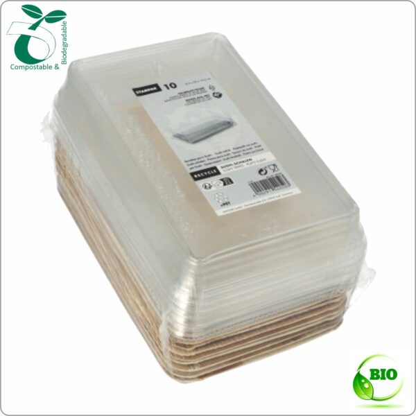 Sushi boxl with Lid Palm leaf 17,5x12,2x4,4 cm (width x length x height) 150 ml, a set made of fallen palm leaf & recycled transparent rPET Lid, 10 set/pack