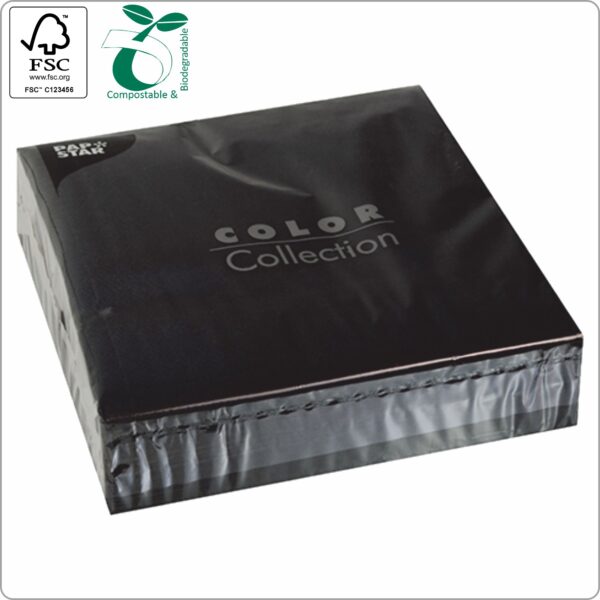 Napkins 40x40 cm 1/4 fold, 2-ply black paper tissue FSC® certified, 50 pcs/pack