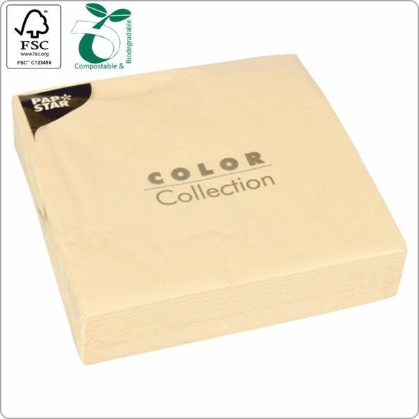 Napkins 40x40 cm 1/4 fold, 2-ply cream paper tissue FSC® certified, 50 pcs/pack