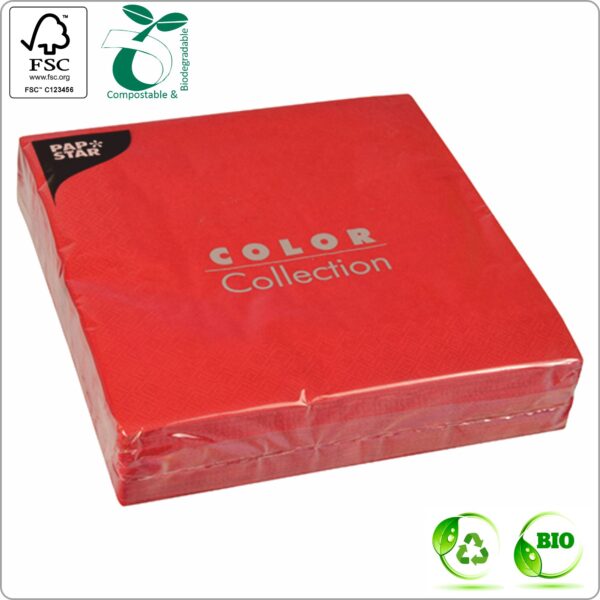 Napkins 40x40 cm 1/4 fold, 2-ply red paper tissue FSC® certified, 50 pcs/pack