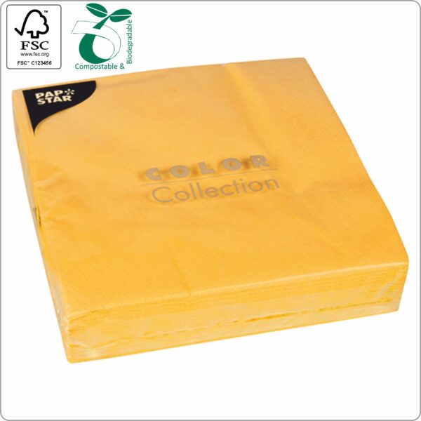 Napkins 40x40 cm 1/4 fold, 2-ply yellow paper tissue FSC® certified, 50 pcs/pack