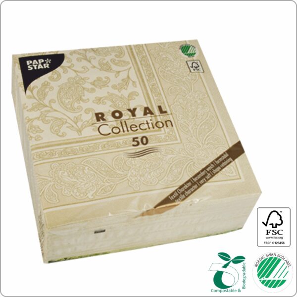 Napkins 40x40 cm 1/4 fold, design Champagne Ornaments ´´Royal collection´´, 3-ply premium quality paper tissue FSC® certified, 50 pcs/pack