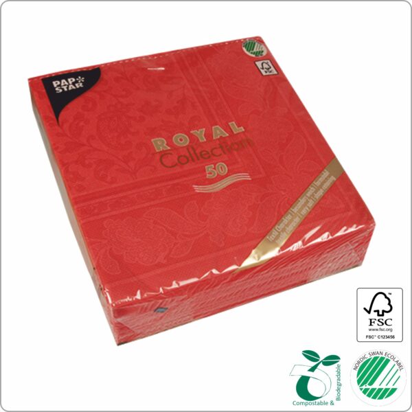 Napkins 40x40 cm 1/4 fold, design Red Ornaments ´´Royal collection´´, 3-ply premium quality paper tissue FSC® certified, 50 pcs/pack