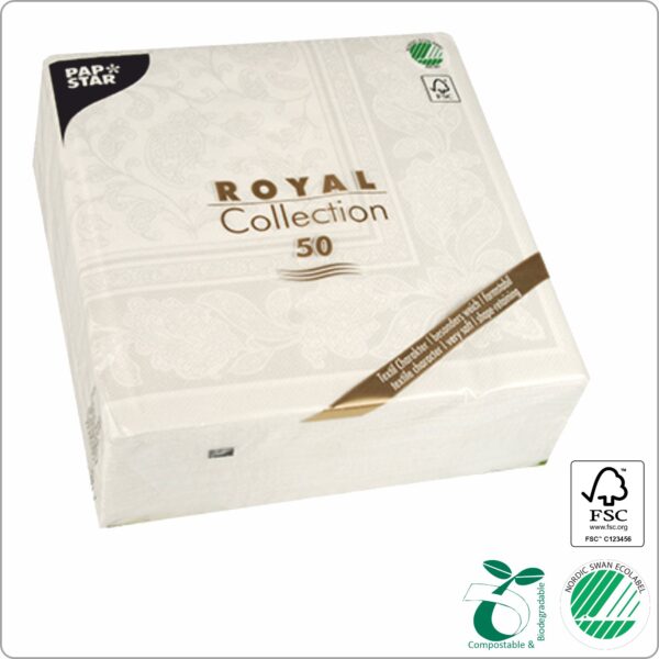 Napkins 40x40 cm 1/4 fold, design White Ornaments ´´Royal collection´´, 3-ply premium quality paper tissue FSC® certified, 50 pcs/pack