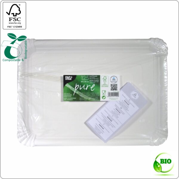 Plate Eco 20x16,5 cm (width x length) square, white/white cardboard 210 gsm FSC® certified, 250 pcs/pack