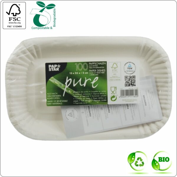 Tallrik 23x15x2 cm (bredd x längd x höjd) kantig, vit/vit kartong 320 gsm FSC®-certifierad, 100 st/pack