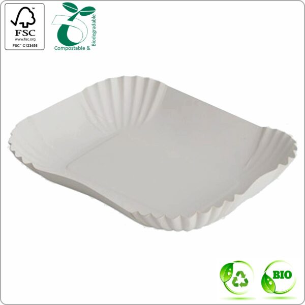 Plate 17,5x13x3 cm (width x length x height) square, white/white cardboard 320 gsm FSC® certified, 250 pcs/pack