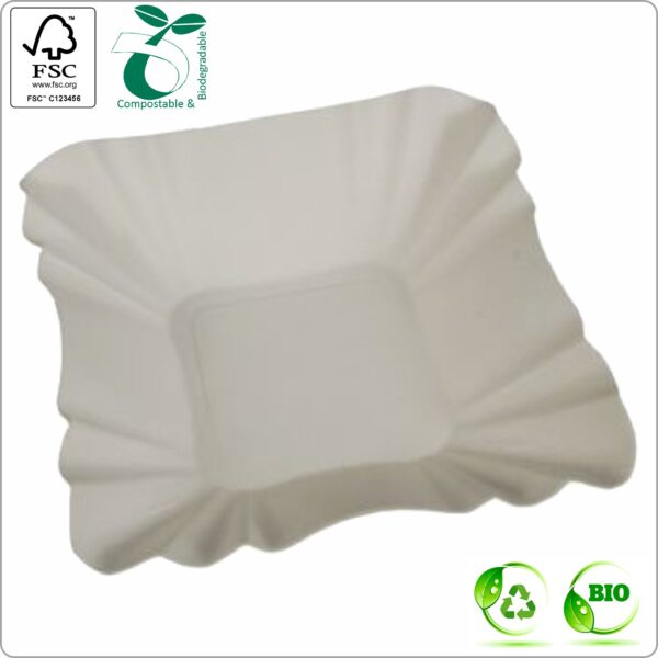 Plate 9x9x3 cm (width x length x height) square, white/white cardboard 280 gsm FSC® certified, 250 pcs/pack