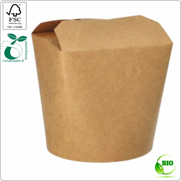 Take Away box Chinese food box 8,2x7x9,8 cm (width x depth x height) 470 ml, brown/brown PLA Bio-coating cardboard 280 gsm FSC® certified, 25 pcs/pack